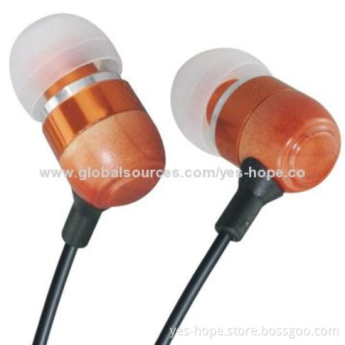 In-ear Wooden Earphones for iPhone with 20Hz to 20kHz Frequency, 32 Ohms Impedance